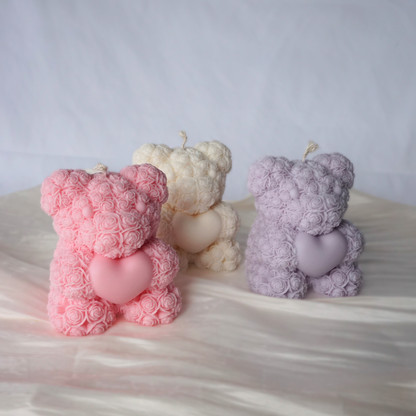 Rosen-Teddy Kerze mit Herz XL