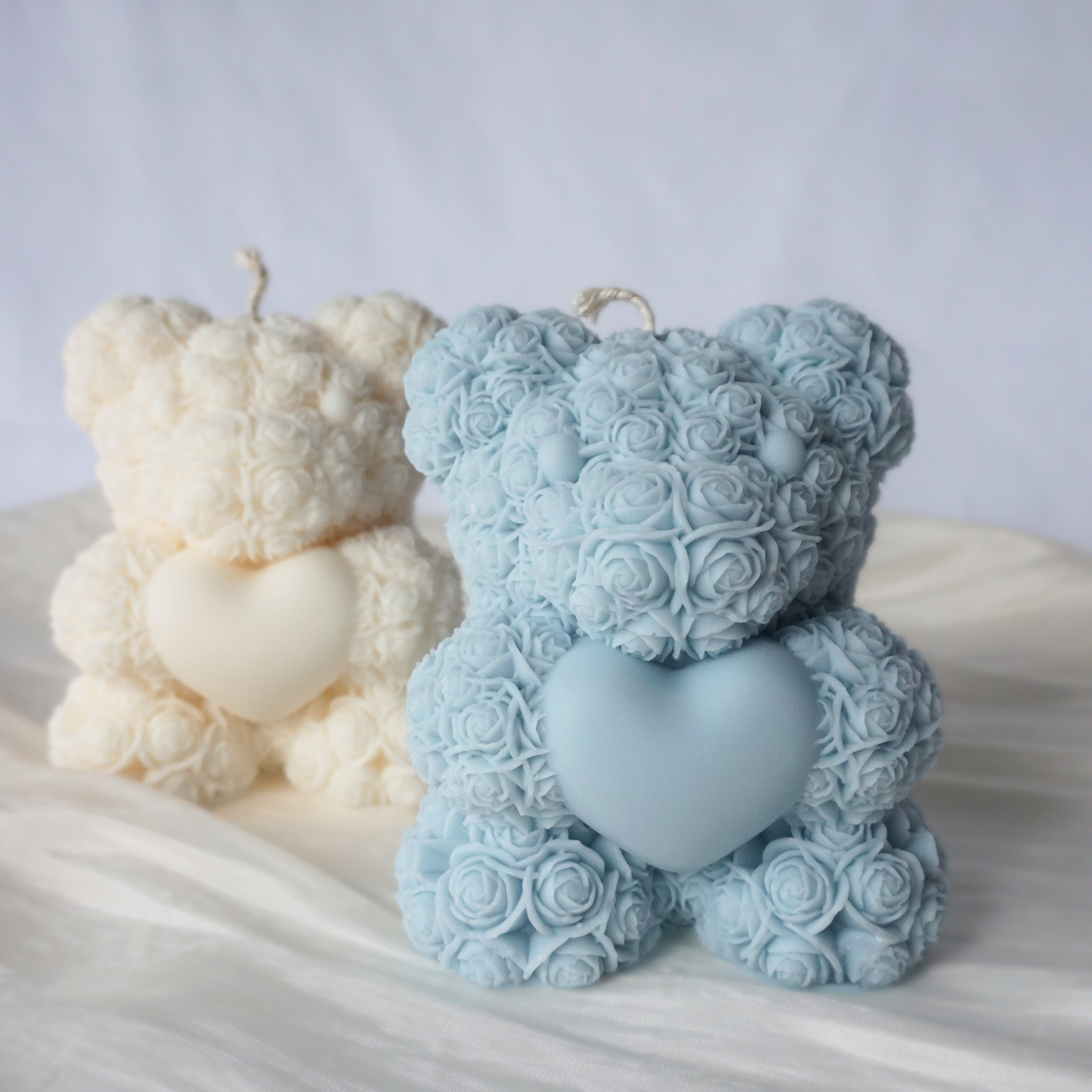 Rosen-Teddy Kerze mit Herz XL