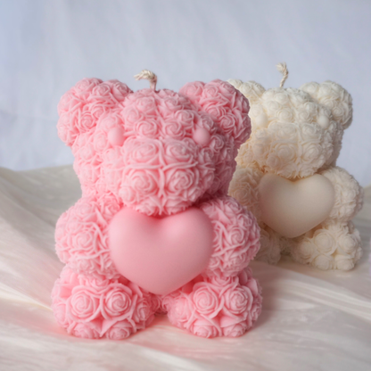 Rosen-Teddy Kerze mit Herz XL