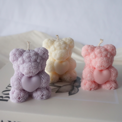 Rosen-Teddy Kerze mit Herz petite