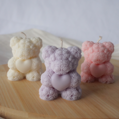 Rosen-Teddy Kerze mit Herz petite